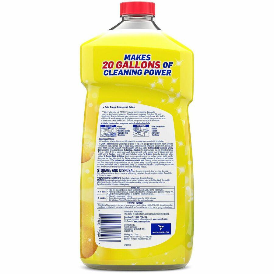 Lysol Clean/Fresh Lemon Cleaner - For Multipurpose - 40 fl oz (1.3 quart) - Lemon Scent - 9 / Carton - Yellow. Picture 3