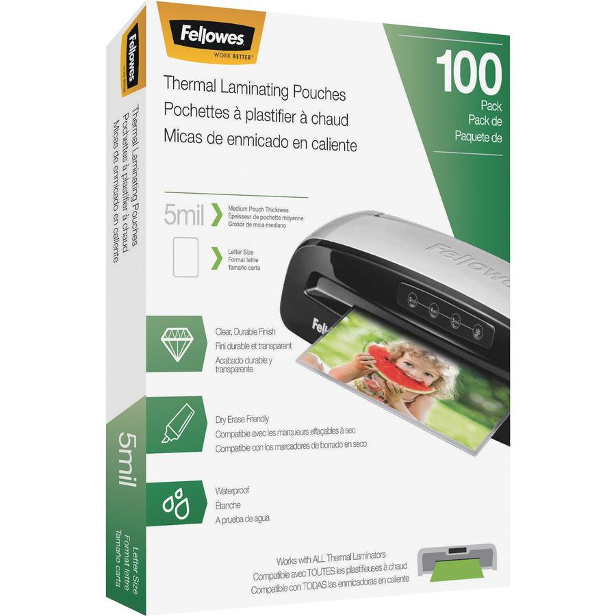 Fellowes Thermal Laminating Pouches - Letter, 5 mil, 100 pack - Sheet Size Supported: Letter 8.50" Width x 11" Length - Laminating Pouch/Sheet Size: 9" Width5 mil Thickness - Glossy - for Document - D. Picture 2