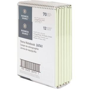 Business Source Steno Notebook - 70 Sheets - Wire Bound - Gregg Ruled Margin - 15 lb Basis Weight - 6" x 9" - Green Paper - Stiff-back - 12 / Pack. Picture 3