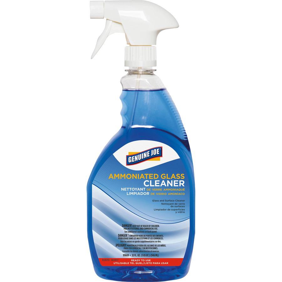 Genuine Joe Ammoniated Glass Cleaner - For Hard Surface - Ready-To-Use - 32 fl oz (1 quart) - 6 / Carton - Blue. Picture 5