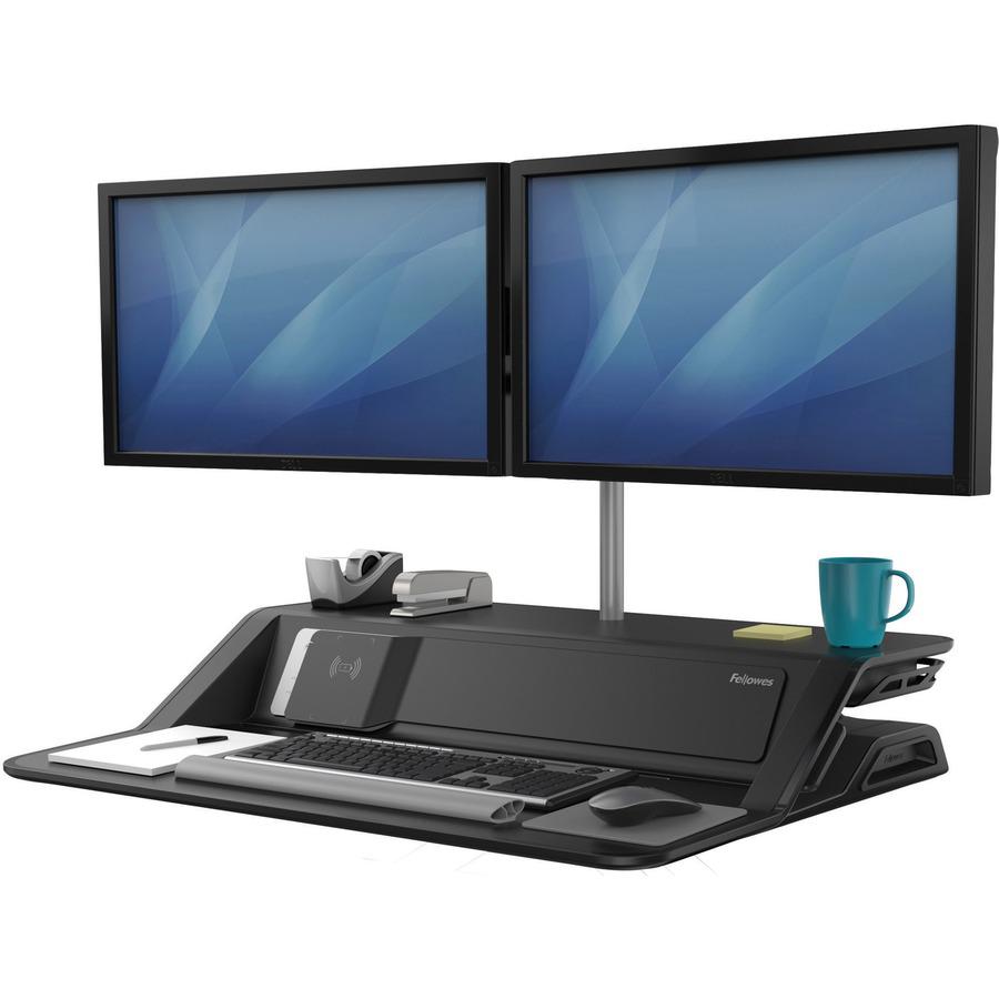 Fellowes Lotus&trade; DX Sit-Stand Workstation - Black - 35 lb Load Capacity - 5.5" Height x 32.8" Width x 24.3" Depth - Black. Picture 11
