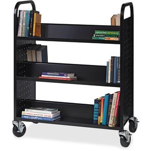 Lorell Double-sided Book Cart - 6 Shelf - Round Handle - 5" Caster Size - Steel - x 38" Width x 18" Depth x 46.3" Height - Black - 1 Each. Picture 10