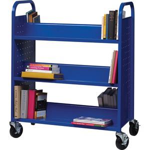 Lorell Double-sided Book Cart - 6 Shelf - Round Handle - 5" Caster Size - Steel - x 38" Width x 18" Depth x 46.3" Height - Blue - 1 Each. Picture 8