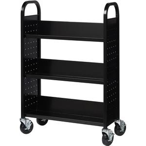 Lorell Single-sided Book Cart - 3 Shelf - Round Handle - 5" Caster Size - Steel - x 32" Width x 14" Depth x 46" Height - Black - 1 Each. Picture 7