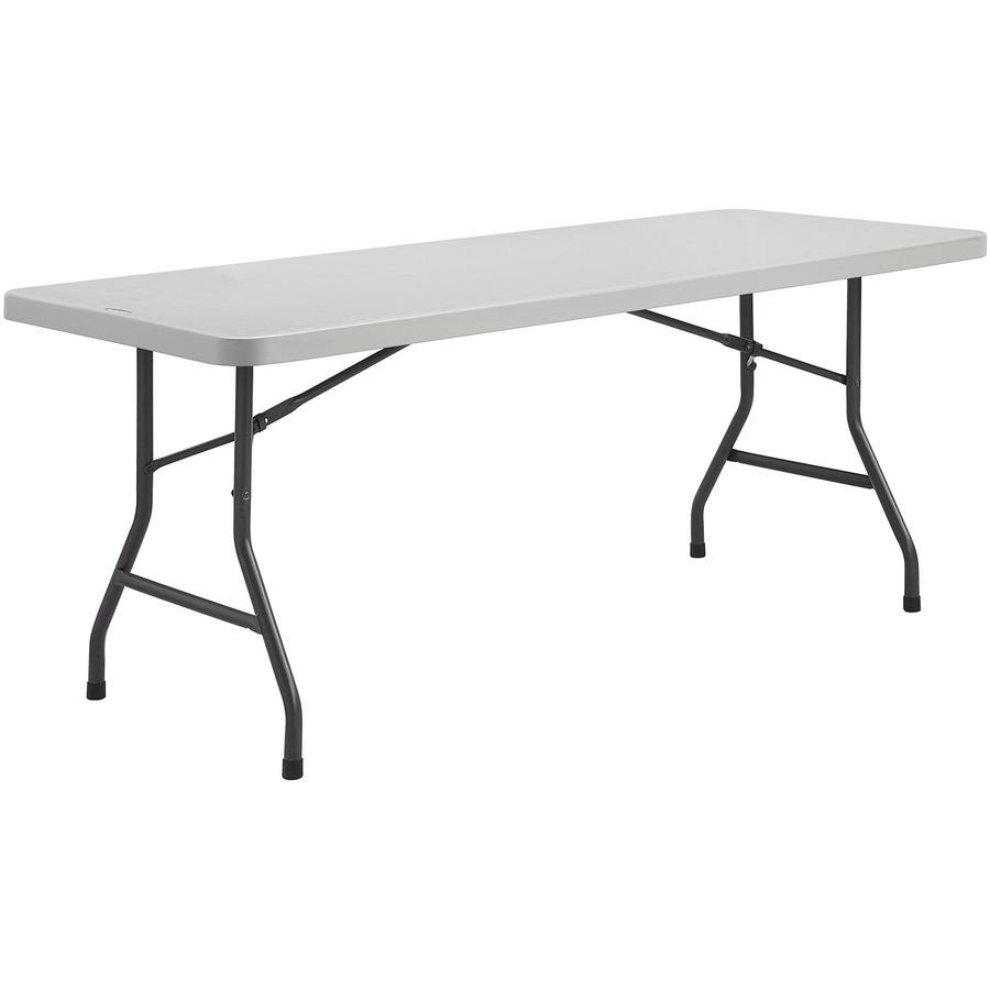 Lorell Extra-Capacity Ultra-Lite Folding Table - Light Gray Top - Dark Gray Base - 750 lb Capacity x 72" Table Top Width x 30" Table Top Depth - 29.25" Height - Gray - High-density Polyethylene (HDPE). Picture 7