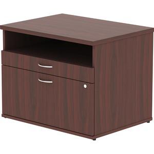 Lorell Relevance Series 2-Drawer File Cabinet Credenza w/Open Shelf - 29.5" x 22"23.1" - 2 x File Drawer(s) - 1 Shelve(s) - Finish: Mahogany, Laminate. Picture 4
