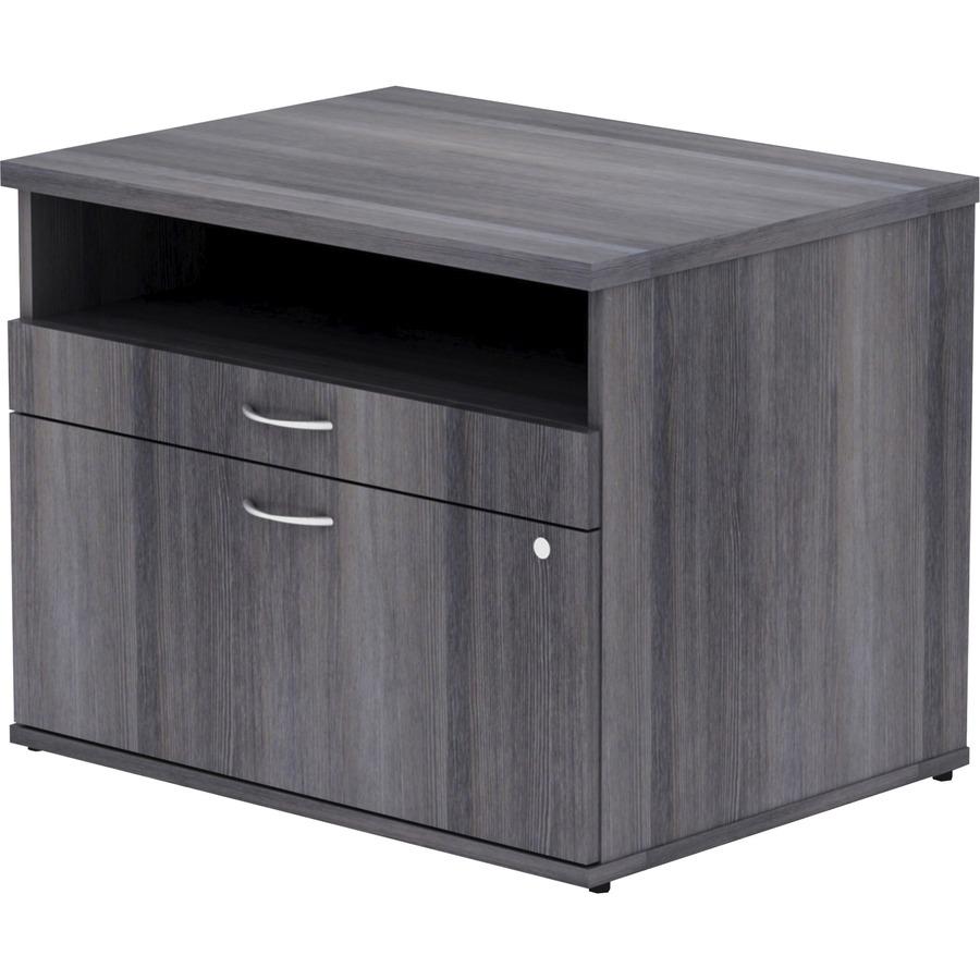 Lorell Relevance Series 2-Drawer File Cabinet Credenza w/Open Shelf - 29.5" x 22"23.1" - 2 x File Drawer(s) - 1 Shelve(s) - Finish: Charcoal, Laminate. Picture 6