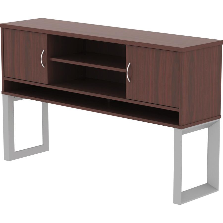 Lorell Relevance Series Mahogany Laminate Office Furniture Hutch - 59" x 15" x 36" - 3 Shelve(s) - Material: Metal Frame - Finish: Mahogany, Laminate. Picture 3