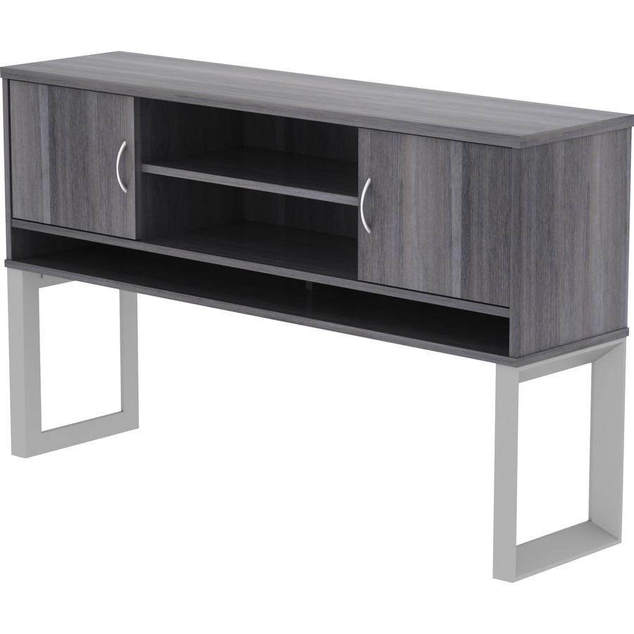 Lorell Relevance Series Charcoal Laminate Office Furniture Hutch - 59" x 15" x 36" - 3 Shelve(s) - Material: Metal Frame - Finish: Charcoal, Laminate. Picture 6