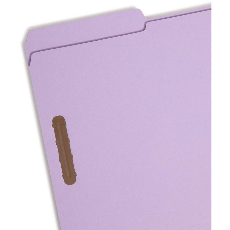 Smead 1/3 Tab Cut Legal Recycled Fastener Folder - 8 1/2" x 14" - 2 Fastener(s) - Top Tab Location - Assorted Position Tab Position - Lavender - 10% Recycled - 50 / Box. Picture 8