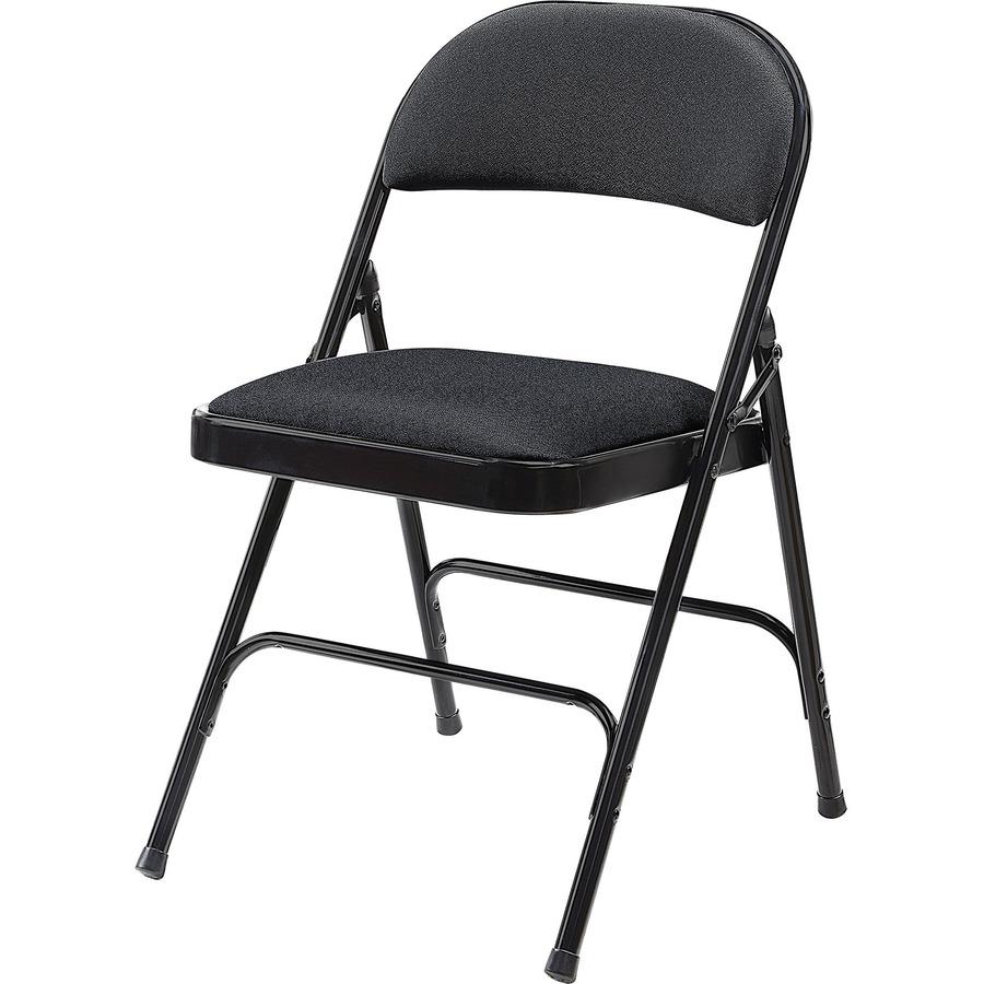 Lorell Padded Folding Chairs - Black Fabric Seat - Black Fabric Back - Powder Coated Steel Frame - 4 / Carton. Picture 5