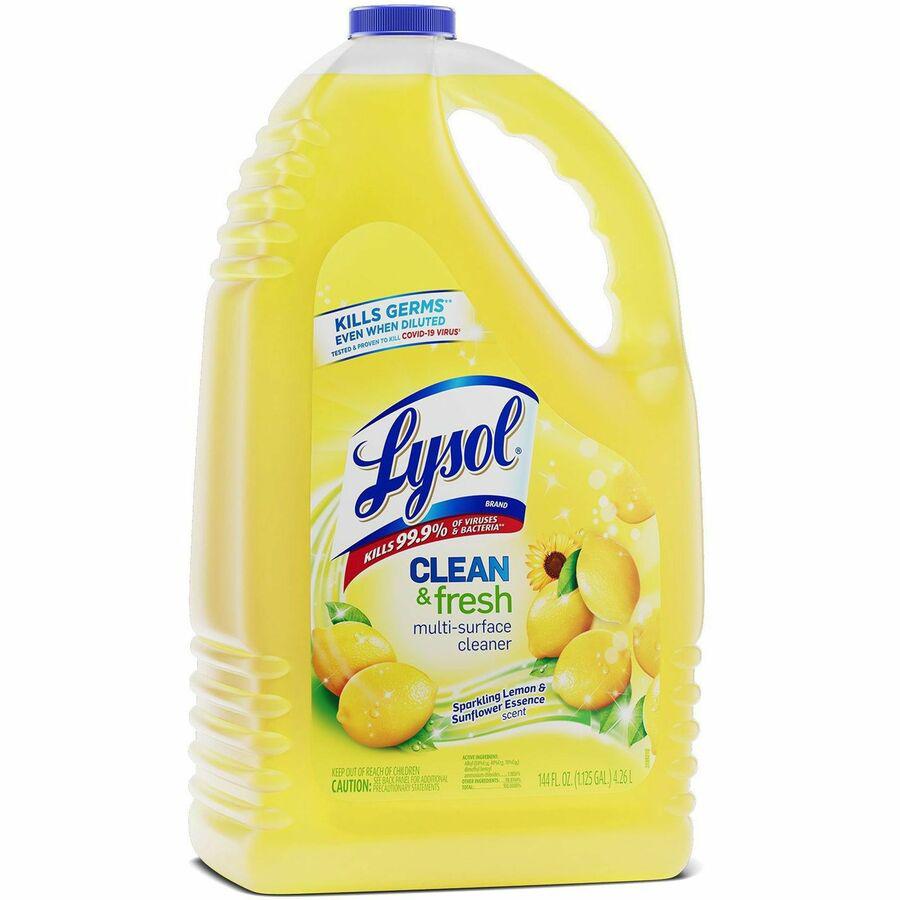Lysol Clean/Fresh Lemon Cleaner - For Multi Surface - 144 fl oz (4.5 quart) - Clean & Fresh Lemon Scent - 4 / Carton - Disinfectant, Long Lasting, Antibacterial - Yellow. Picture 3