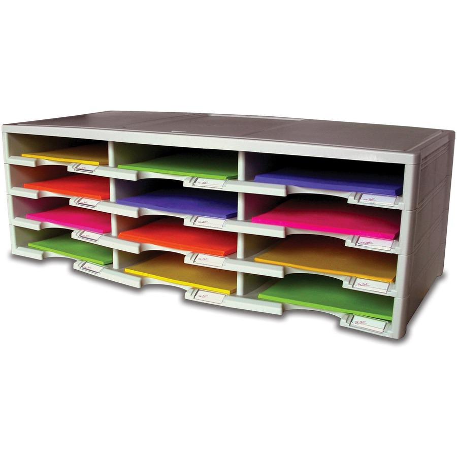 Storex 12-compartment Organizer - 6000 x Sheet - 12 Compartment(s) - 9.50" x 12" - 10.5" Height x 14.1" Width31.4" Length - 100% Recycled - Gray - Polystyrene - 1 Each. Picture 6