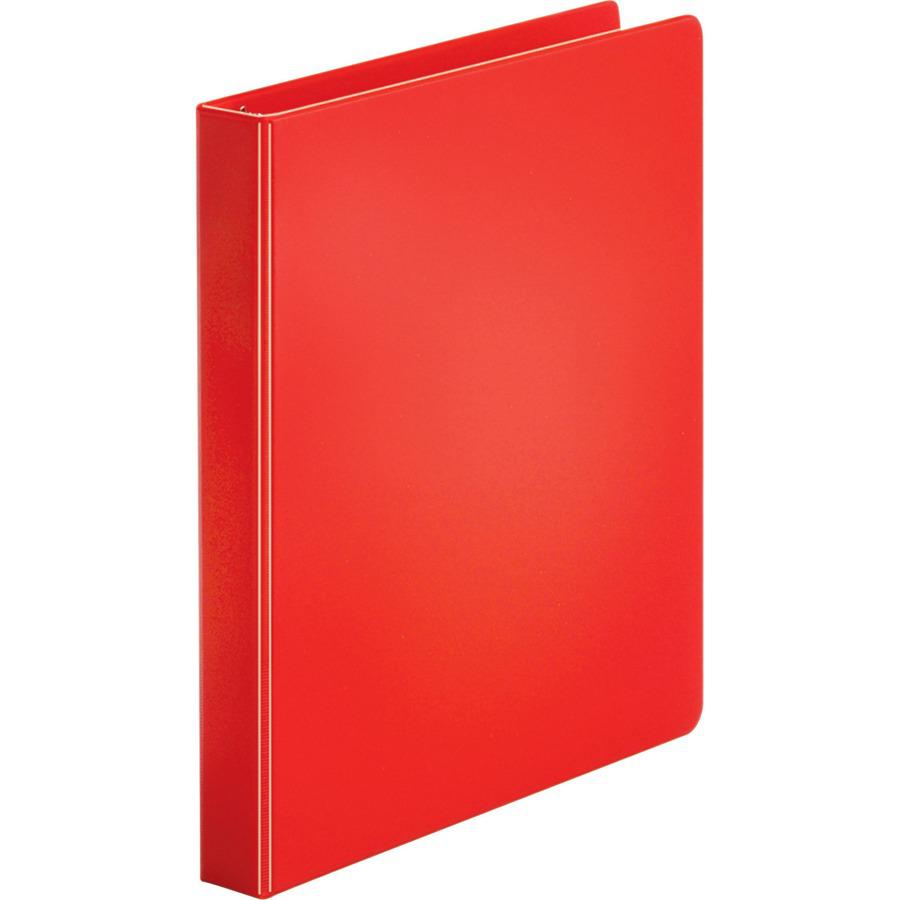 Business Source Basic Round Ring Binders - 1" Binder Capacity - Letter - 8 1/2" x 11" Sheet Size - 225 Sheet Capacity - 3 x Round Ring Fastener(s) - Internal Pocket(s) - Chipboard, Polypropylene - Red. Picture 3