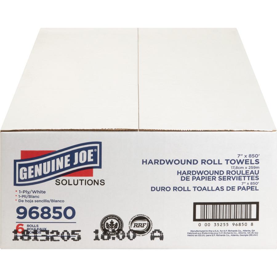 Genuine Joe Solutions Hardwound Paper Towels - 1 Ply - 7" x 850 ft - White - Embossed, Absorbent - 390 / Pallet. Picture 6