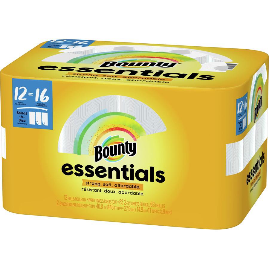 Bounty Essentials Select-A-Size Paper Towels - 12 Big Rolls = 16 Regular - 2 Ply - 83 Sheets/Roll - White - 12 / Carton. Picture 6