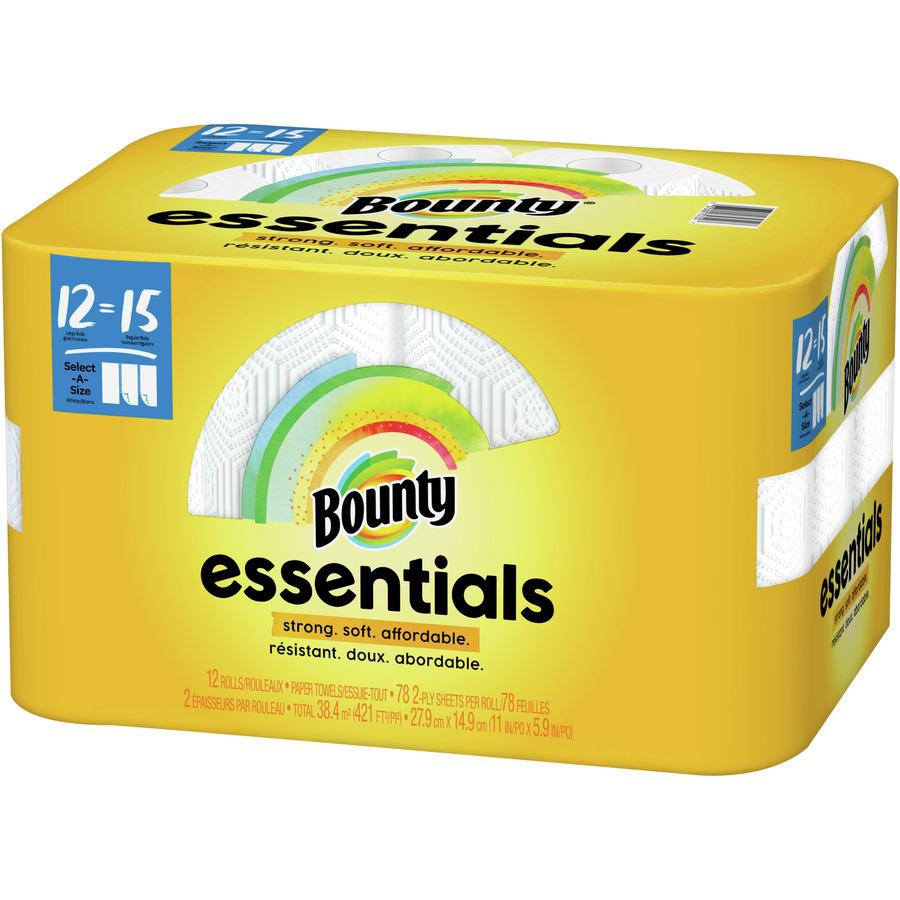 Bounty Essentials Select-A-Size Towels - 12 Large = 15 Regular - 2 Ply - 78 Sheets/Roll - White - For Kitchen - 12 / Carton. Picture 6