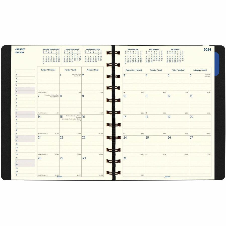 Filofax 17-Month Monthly Planner - Julian Dates - Monthly - 17 Month - August 2023 - December 2024 - 1 Month Double Page Layout - 8 1/2" x 10 7/8" Cream Sheet - Twin Wire - Elastic - Leather - Black C. Picture 6