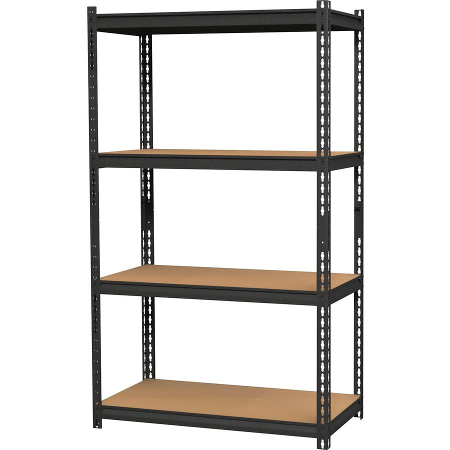 Lorell Iron Horse 2300 lb Capacity Riveted Shelving - 4 Shelf(ves) - 60" Height x 36" Width x 18" Depth - 30% Recycled - Black - Steel, Particleboard - 1 Each. Picture 6