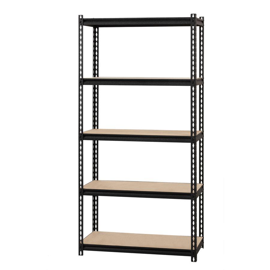 Lorell 2,300 lb Capacity Riveted Steel Shelving - 5 Shelf(ves) - 72" Height x 36" Width x 18" Depth - 30% Recycled - Black - Steel, Particleboard - 1 Each. Picture 4