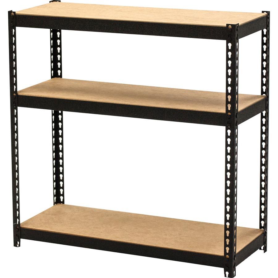 Lorell Narrow Riveted Shelving - 3 Shelf(ves) - 30" Height x 30" Width x 12" Depth - 28% Recycled - Black - Steel - 1 Each. Picture 6