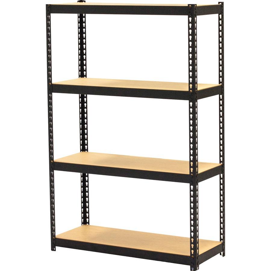 Lorell Narrow Riveted Shelving - 4 Shelf(ves) - 48" Height x 30" Width x 12" Depth - 28% Recycled - Black - Steel - 1 Each. Picture 6