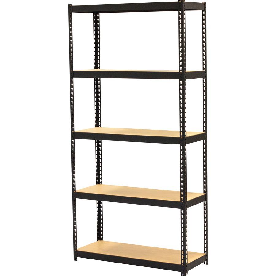 Lorell Narrow Riveted Shelving - 5 Shelf(ves) - 60" Height x 30" Width x 12" Depth - 28% Recycled - Black - Steel - 1 Each. Picture 6