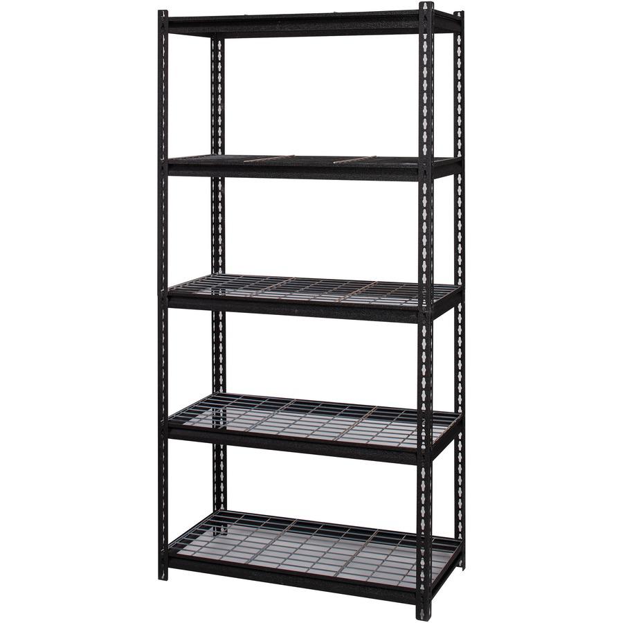 Lorell Wire Deck Shelving - 5 Shelf(ves) - 72" Height x 36" Width x 18" Depth - 28% Recycled - Black - Steel - 1 Each. Picture 6