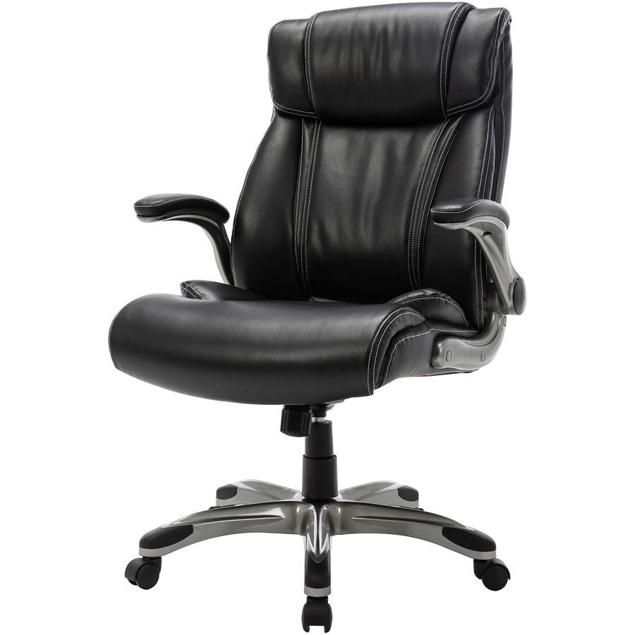 SOHO Flip Armrest High-back Leather Chair - Black Bonded Leather Seat - Black Bonded Leather Back - High Back - 5-star Base - Armrest - 1 Each. Picture 8