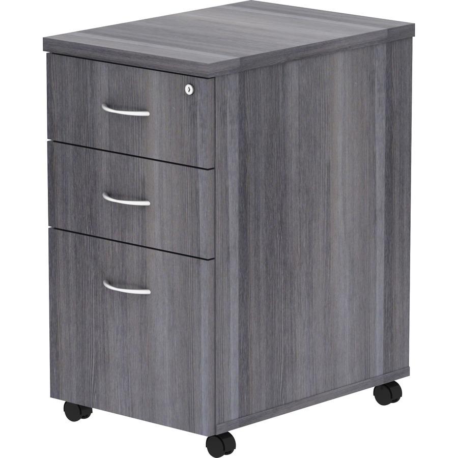 Lorell Weathered Charcoal Laminate Desking Pedestal - 3-Drawer - 16" x 22" x 28.3" - 3 x Box Drawer(s), File Drawer(s) - Material: Metal Pull, Polyvinyl Chloride (PVC) Edge - Finish: Weathered Charcoa. Picture 9