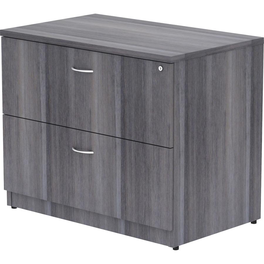 Lorell Essentials Series Lateral File - 35" x 22"29.5" , 1" Top - 2 x File Drawer(s) - Finish: Weathered Charcoal, Laminate. Picture 5