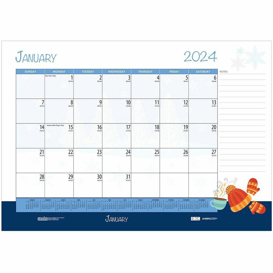 House of Doolittle Seasonal Holiday Academic Desk Pad - Academic - Julian Dates - Monthly - 12 Month - July 2023 - June 2024 - 1 Month Single Page Layout - Desk Pad - Black - Leatherette - 17" Height . Picture 8