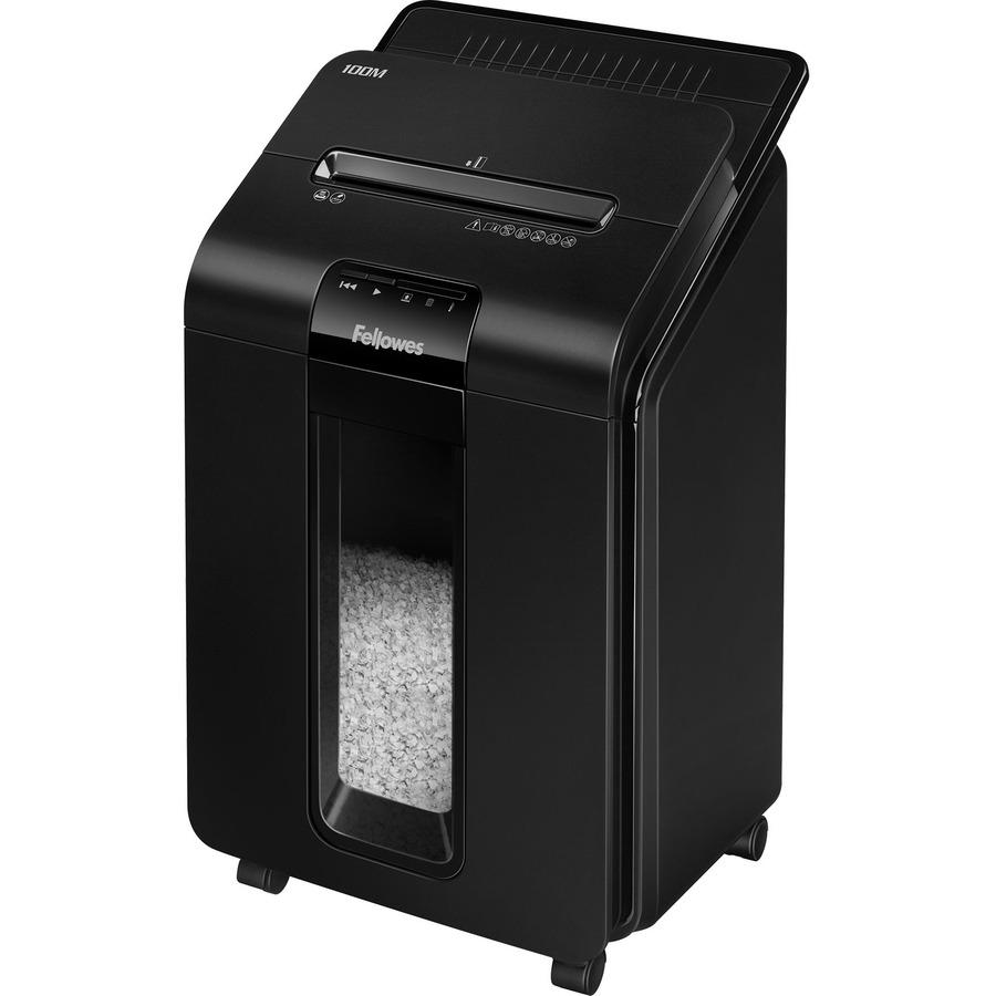 Fellowes AutoMax&trade; 100M Auto Feed Shredder - Non-continuous Shredder - Micro Cut - 100 Per Pass - for shredding Paper, Staples, Credit Card, Paper Clip - 0.156" x 0.391" Shred Size - P-4 - 8 ft/m. Picture 5