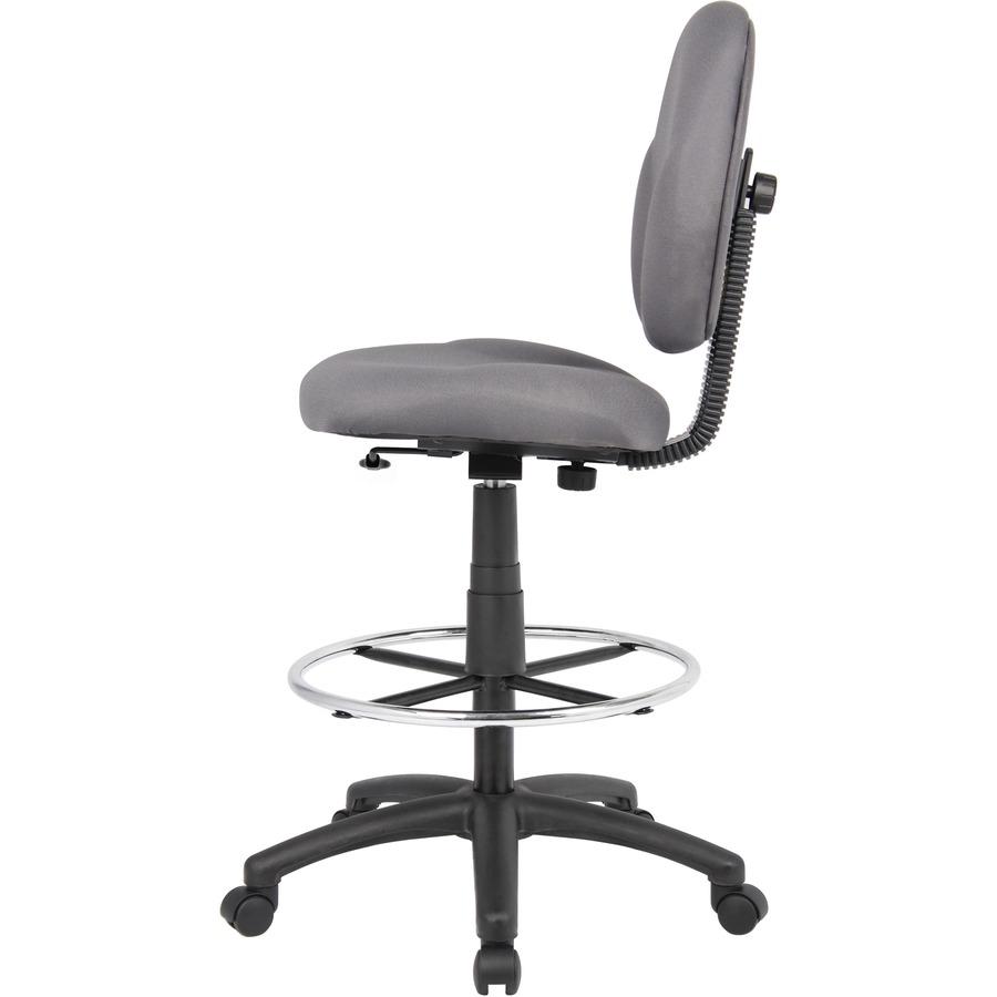 Boss Stand Up Fabric Drafting Stool with Foot Rest, Black - Gray Crepe Fabric Seat - Gray Crepe Fabric Back - 5-star Base - 1 Each. Picture 5