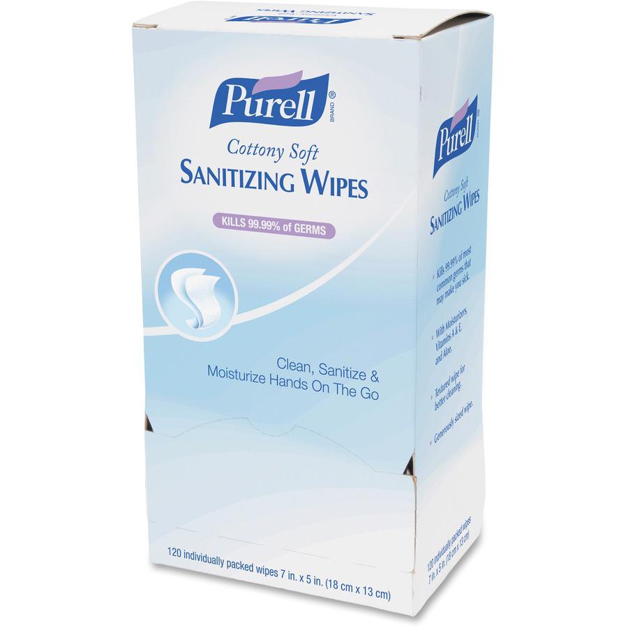 PURELL&reg; Cottony Soft Sanitizing Wipes - 5" x 7" - White - Soft, Moist, Textured, Individually Wrapped - For Hand - 120 Per Box - 12 / Carton. Picture 3