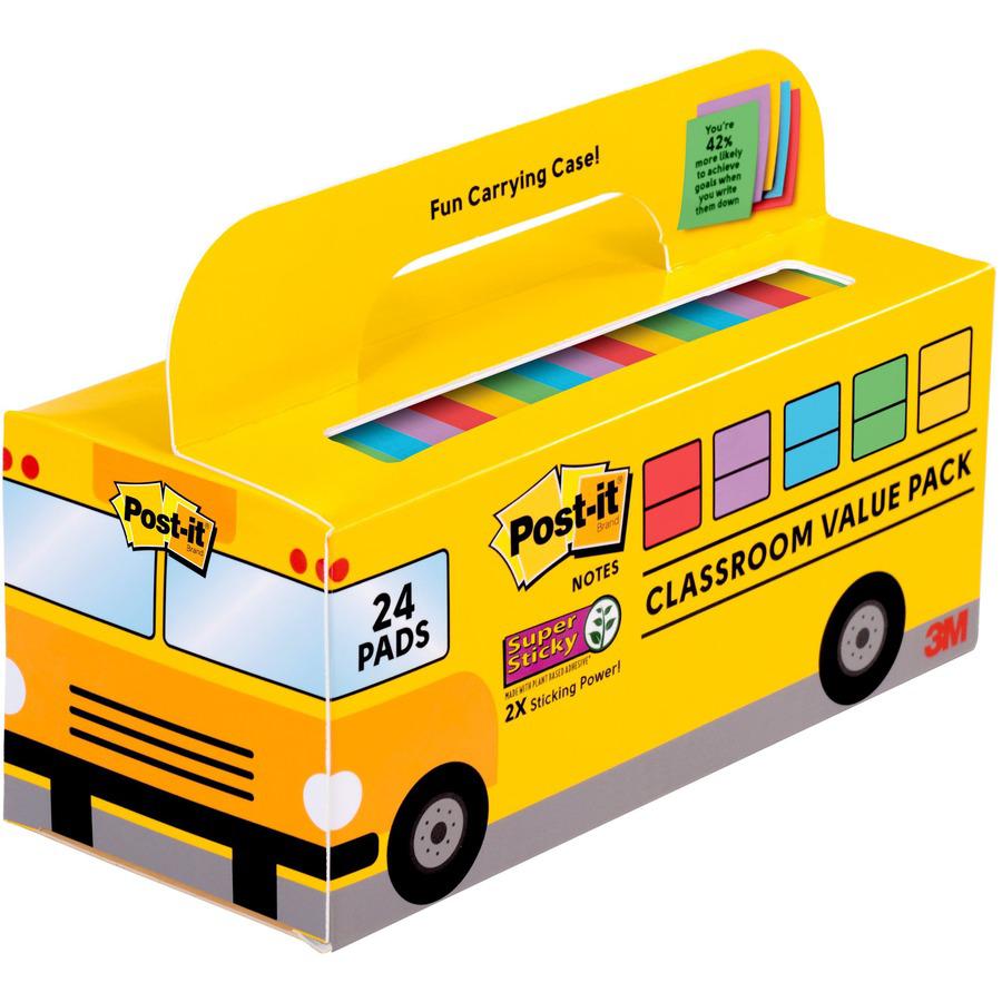 Post-it&reg; Super Sticky Notes Bus Cabinet Pack - 3" x 3" - Square - 70 Sheets per Pad - Iris, Electric Blue, Evergreen, Yellow, Candy Red - Sticky, Recyclable, Adhesive, Reusable - 24 / Pack. Picture 4
