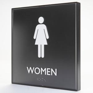 Lorell Women's Restroom Sign - 1 Each - Women Print/Message - 8" Width x 8" Height - Square Shape - Surface-mountable - Easy Readability, Injection-molded - Restroom, Architectural - Plastic - Black, . Picture 7