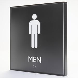 Lorell Restroom Sign - 1 Each - Men Print/Message - 8" Width x 8" Height - Square Shape - Easy Readability, Injection-molded - Plastic - Black. Picture 3