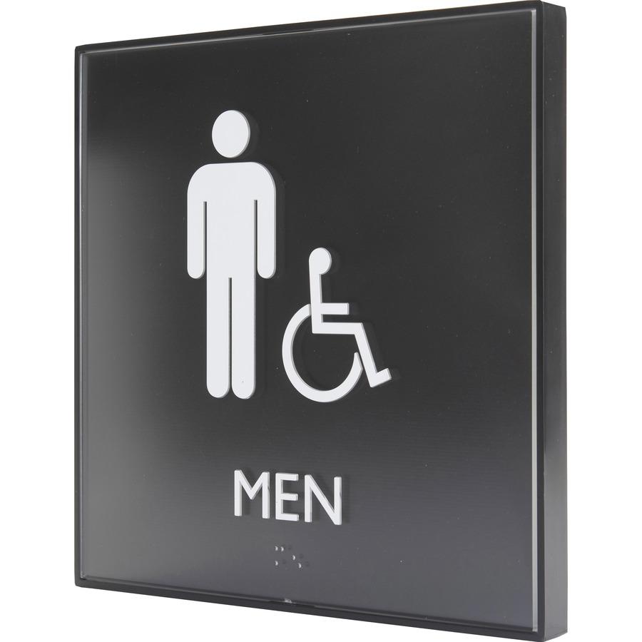 Lorell Men's Handicap Restroom Sign - 1 Each - men's restroom/wheelchair accessible Print/Message - 8" Width x 8" Height - Square Shape - Surface-mountable - Easy Readability, Injection-molded - Restr. Picture 2