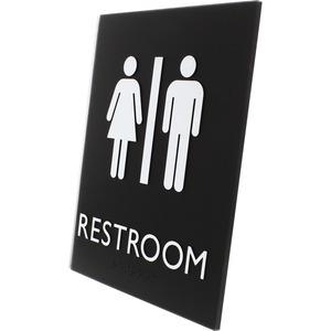 Lorell Unisex Restroom Sign - 1 Each - Toilette Men, TOILETTE (ladies) Print/Message - 6.4" Width x 8.5" Height - Rectangular Shape - Surface-mountable - Easy Readability, Braille - Restroom, Informat. Picture 4