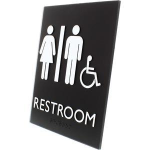 Lorell Unisex Handicap Restroom Sign - 1 Each - Restroom (Man/Woman/Wheelchair) Print/Message - 6.4" Width x 8.5" Height - Rectangular Shape - Surface-mountable - Easy Readability, Braille - Restroom . Picture 5