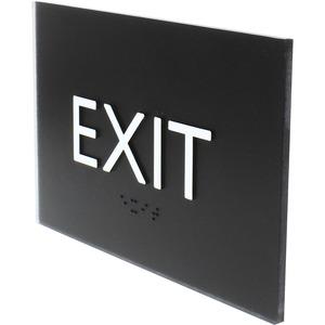 Lorell Exit Sign - 1 Each - 4.5" Width x 6.8" Height - Rectangular Shape - Easy Readability, Braille - Plastic - Black. Picture 4