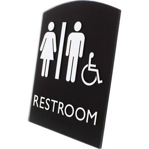 Lorell Arched Unisex Handicap Restroom Sign - 1 Each - 6.8" Width x 8.5" Height - Rectangular Shape - Surface-mountable - Easy Readability, Braille - Plastic - Black. Picture 4