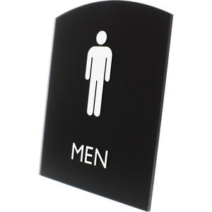 Lorell Arched Men's Restroom Sign - 1 Each - Men Print/Message - 6.8" Width x 8.5" Height - Rectangular Shape - Surface-mountable - Easy Readability, Braille - Plastic - Black. Picture 3