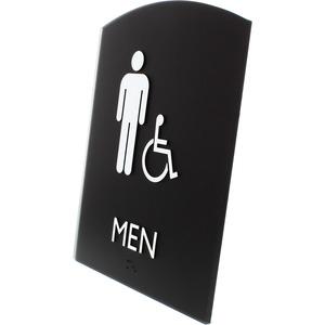 Lorell Arched Men's Handicap Restroom Sign - 1 Each - Men Print/Message - 6.8" Width x 8.5" Height - Rectangular Shape - Surface-mountable - Easy Readability, Braille - Plastic - Black. Picture 4