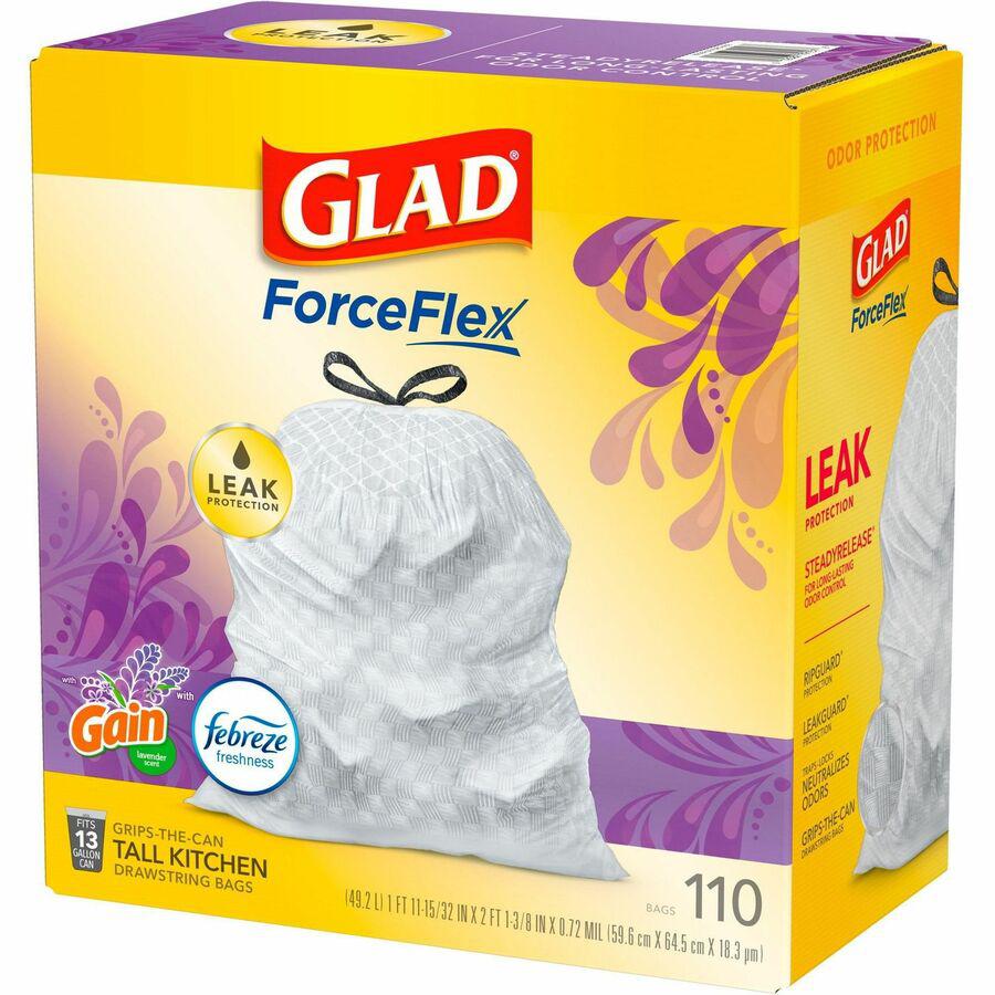 Glad ForceFlex Tall Kitchen Drawstring Trash Bags - Mediterranean Lavender with Febreze Freshness - 13 gal Capacity - 23.75" Width x 25.38" Length - 0.72 mil (18 Micron) Thickness - Drawstring Closure. Picture 7