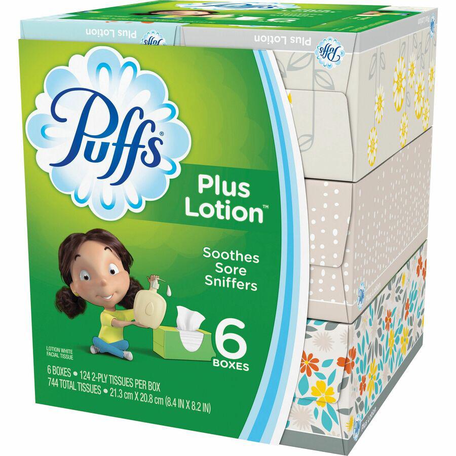 Puffs Plus Lotion Facial Tissue - 2 Ply - 8.20" x 8.40" - White - Soft, Durable - For Office Building, School, Hospital, Face - 6 / Pack. Picture 3