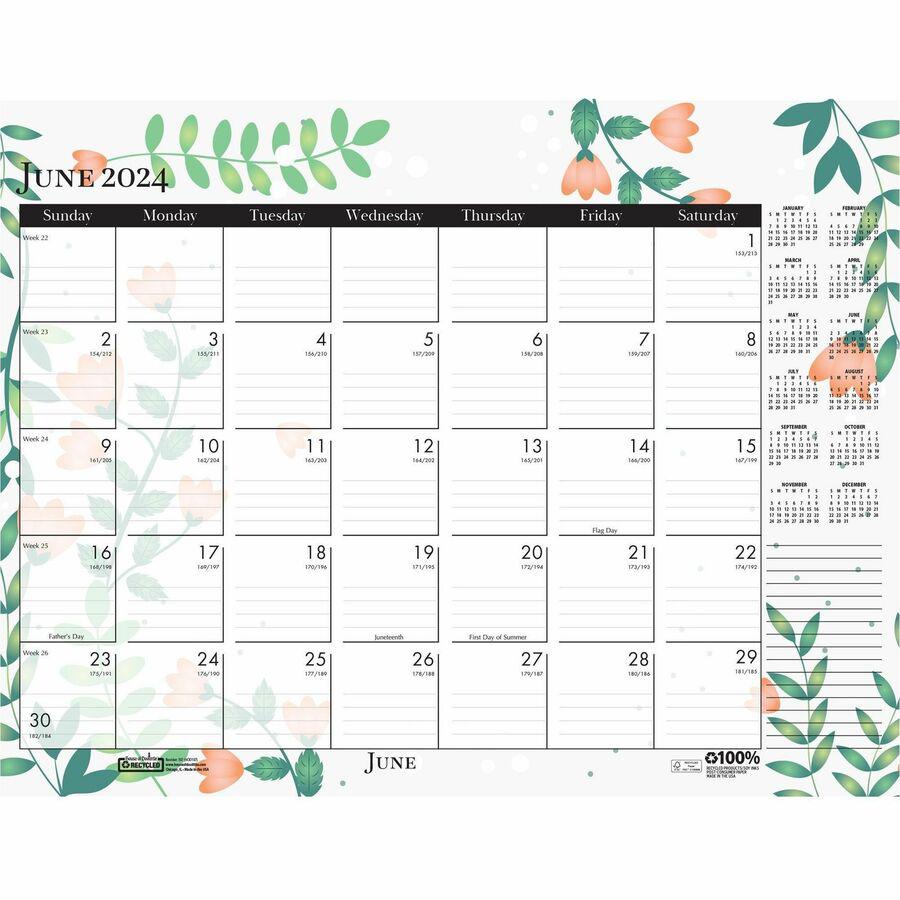 House of Doolittle Wild Flower Monthly Desk Pad - Julian Dates - Monthly - 12 Month - January - December - 1 Month Single Page Layout - Leatherette - Desk Pad - Multi, Black - Leatherette, Chipboard -. Picture 6
