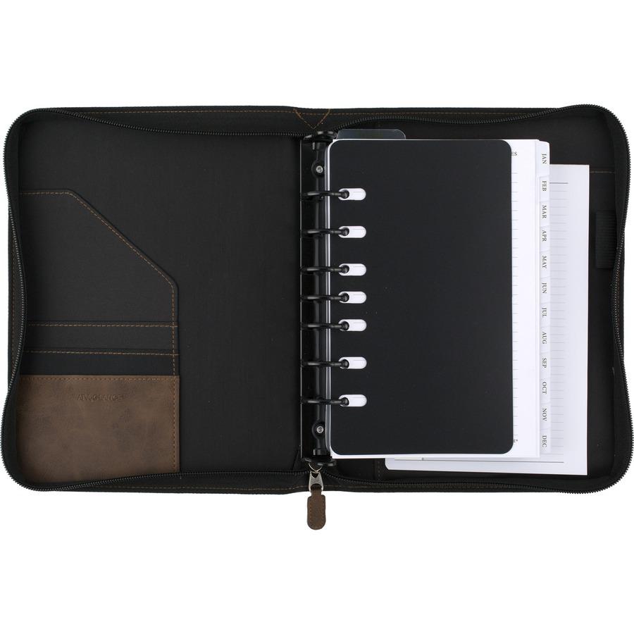 At-A-Glance Brown Zipcase Desk Binder Starter Set - 5 1/2" x 8 1/2" Sheet Size - 7 x Ring Fastener(s) - Imitation Leather - Brown - Refillable, Rugged, Zipper Closure, Storage Pocket, Notepad, Pen Loo. Picture 7