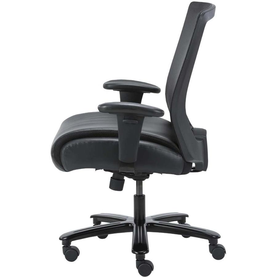 Lorell Heavy-duty Mesh Back Task Chair - Black Leather, Polyurethane Seat - Black - Armrest - 1 Each. Picture 6